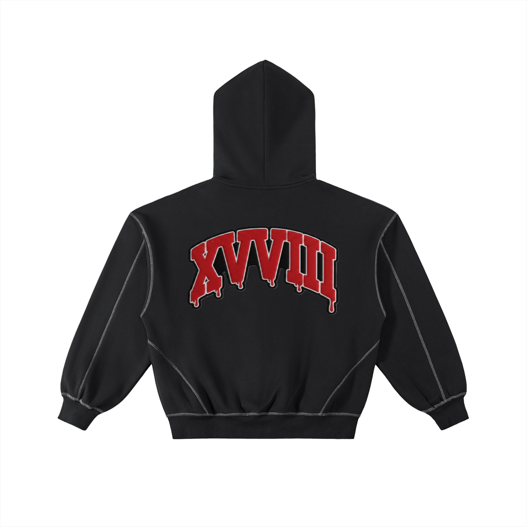 Contrast-Stitched Boxy Fleece Zip Hoodie