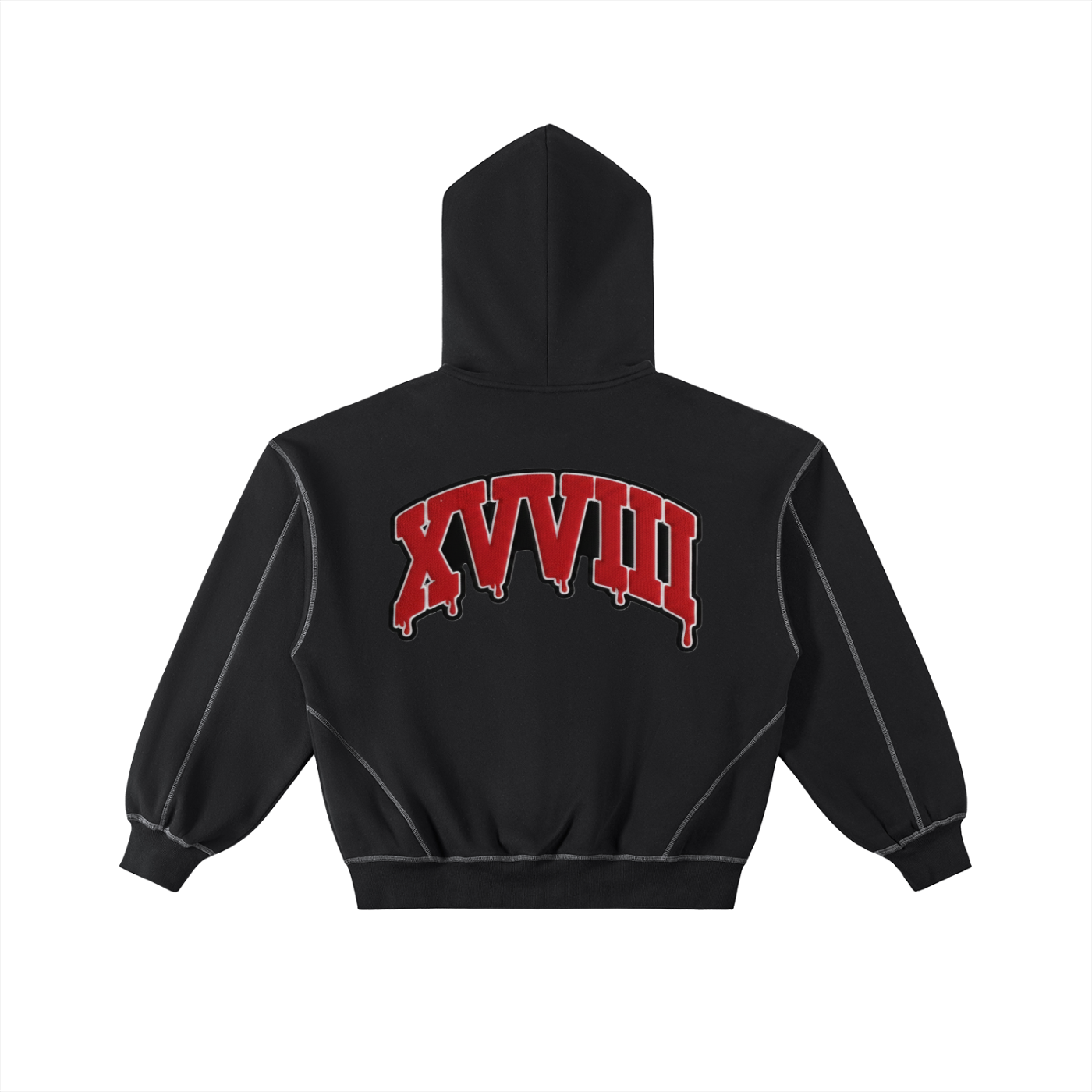 Contrast-Stitched Boxy Fleece Zip Hoodie