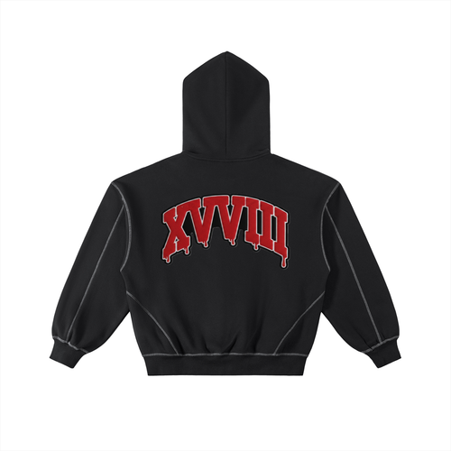 Contrast-Stitched Boxy Fleece Zip Hoodie
