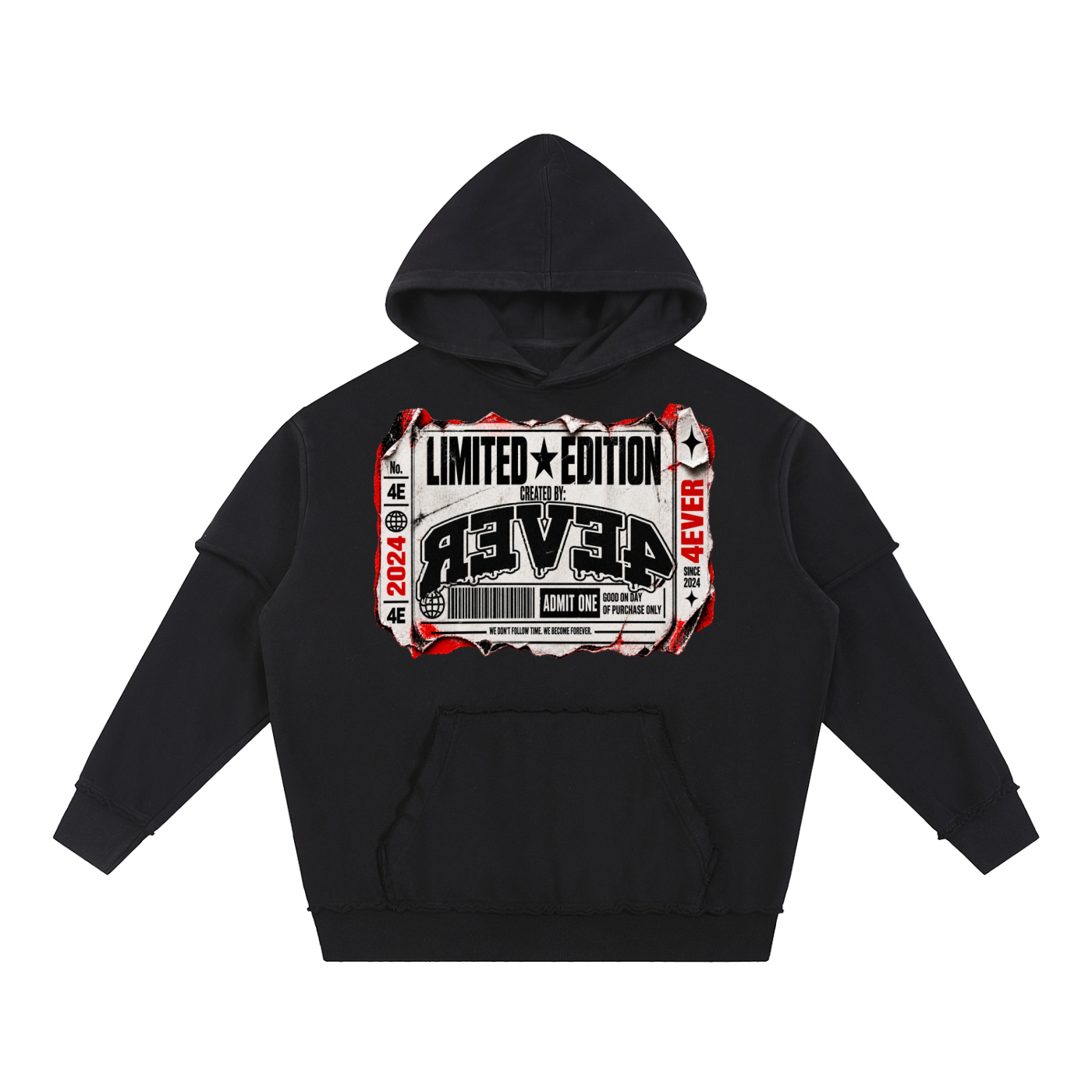 Snow Washed Raw Edge Double Layered Hoodie