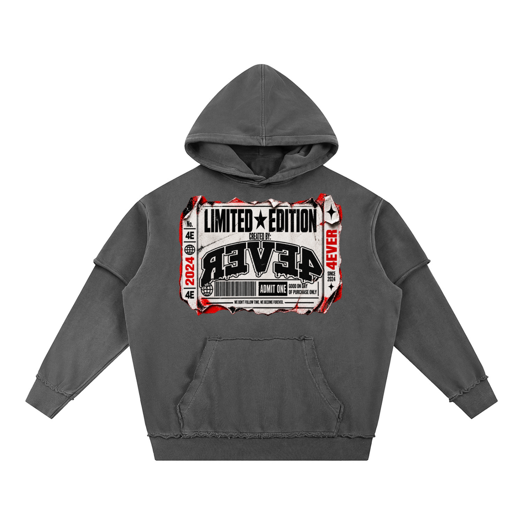 Snow Washed Raw Edge Double Layered Hoodie