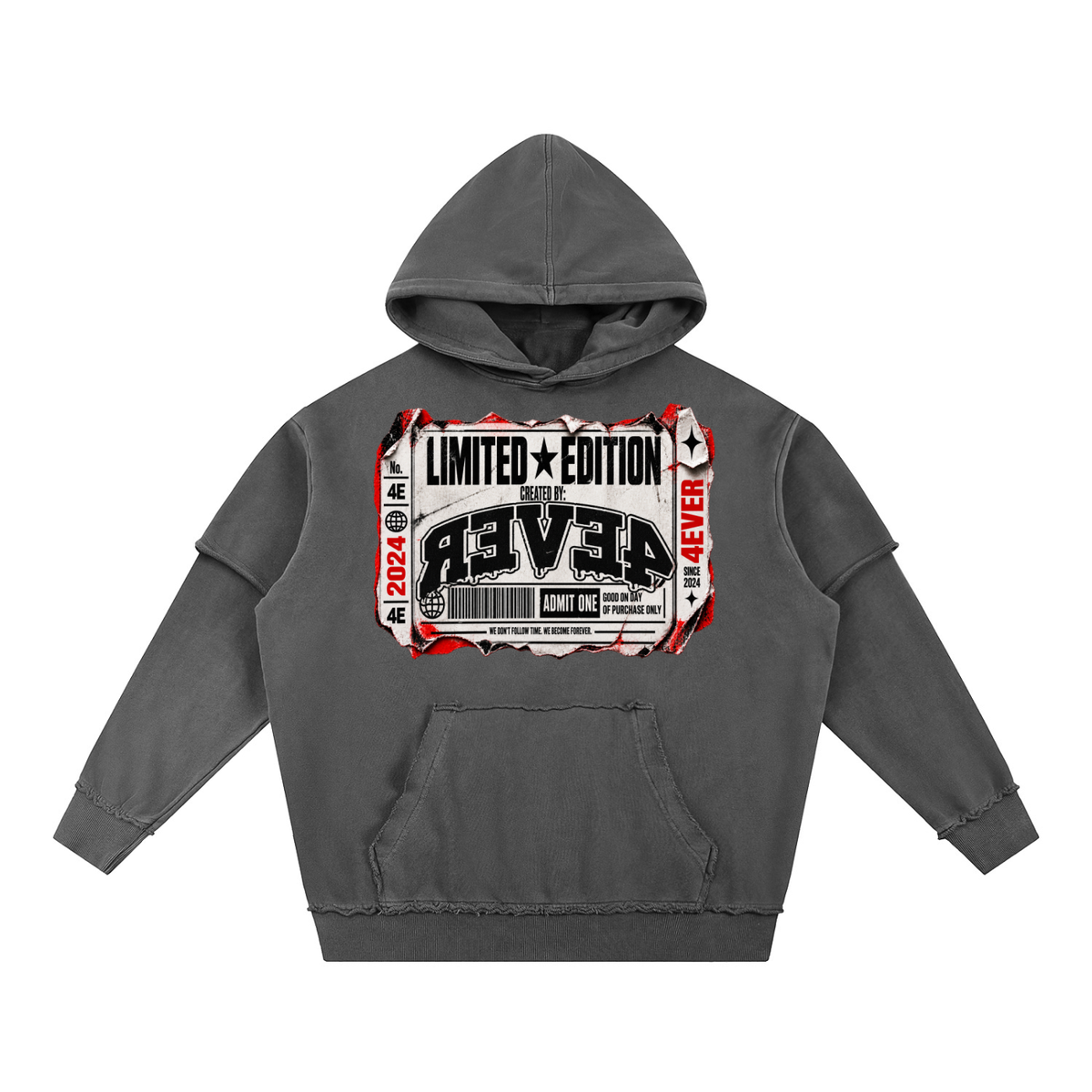 Snow Washed Raw Edge Double Layered Hoodie
