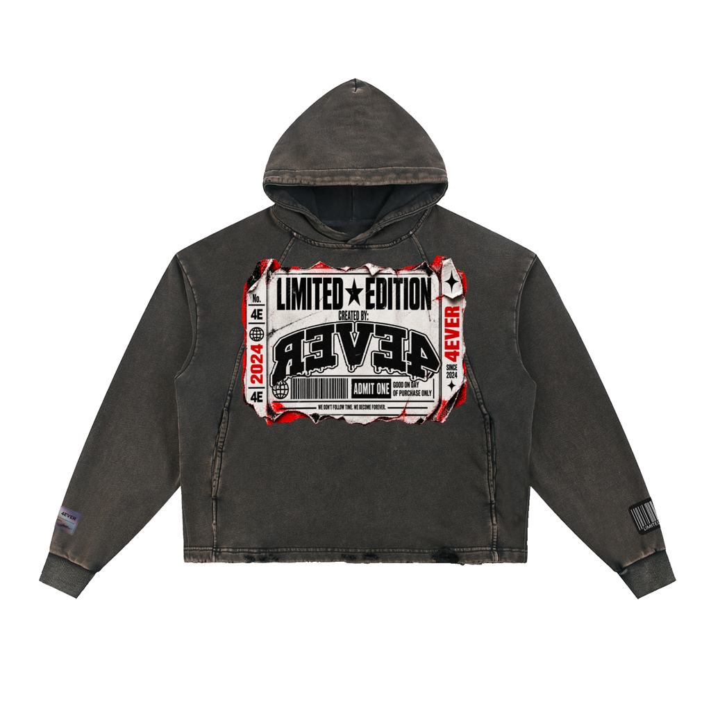 Vintage Washed Frayed-Hem Hoodie