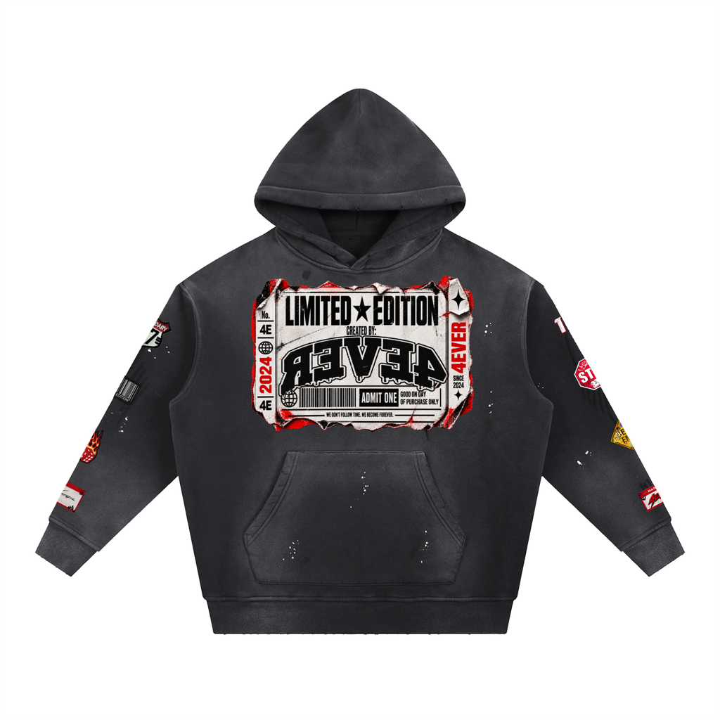 Vintage Washed Frayed Fleece Hoodie