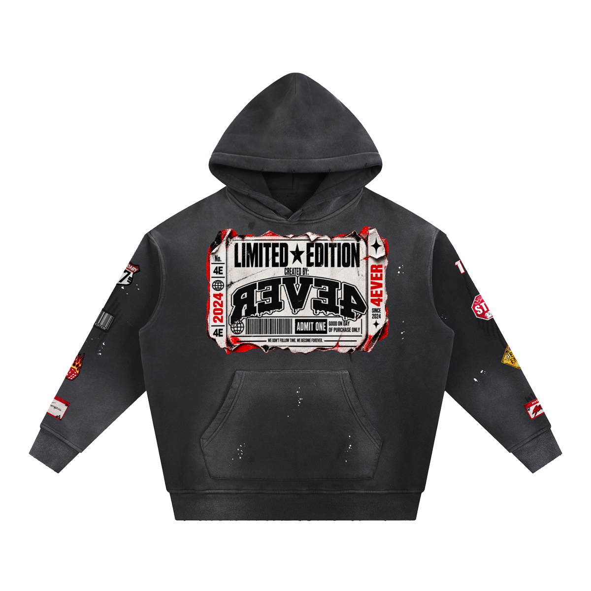 Vintage Washed Frayed Fleece Hoodie