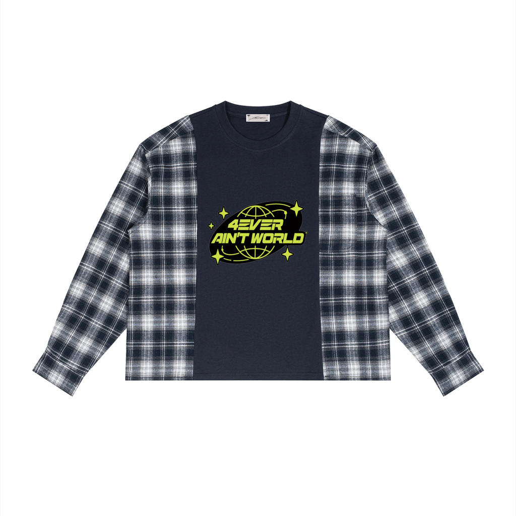 Unisex Plaid Panel Long Sleeve T-Shirt