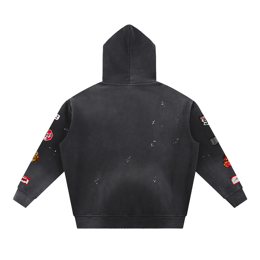 Vintage Washed Frayed Fleece Hoodie