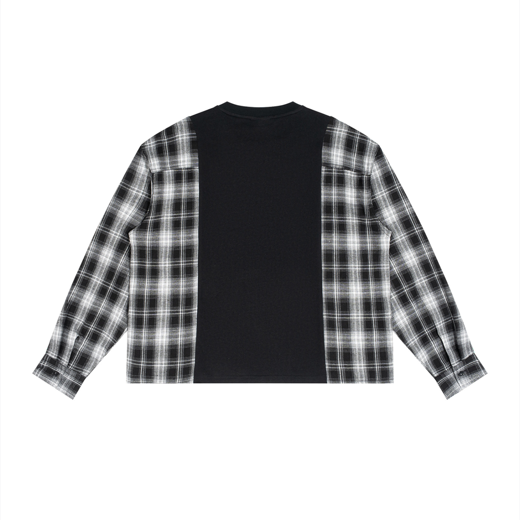 Unisex Plaid Panel Long Sleeve T-Shirt