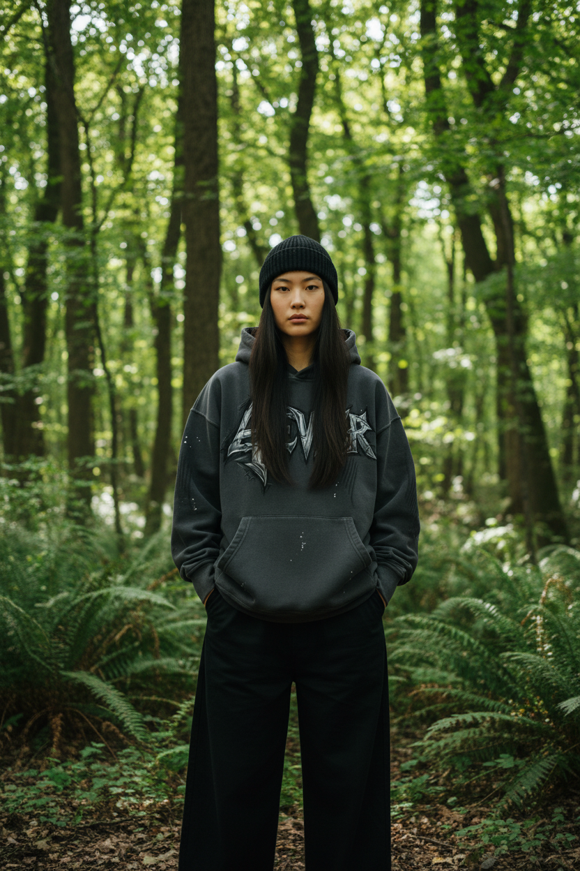 Hoodie noir 4EVER - fille forêt